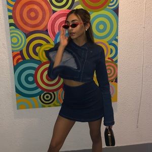 2 piece denim skirt set